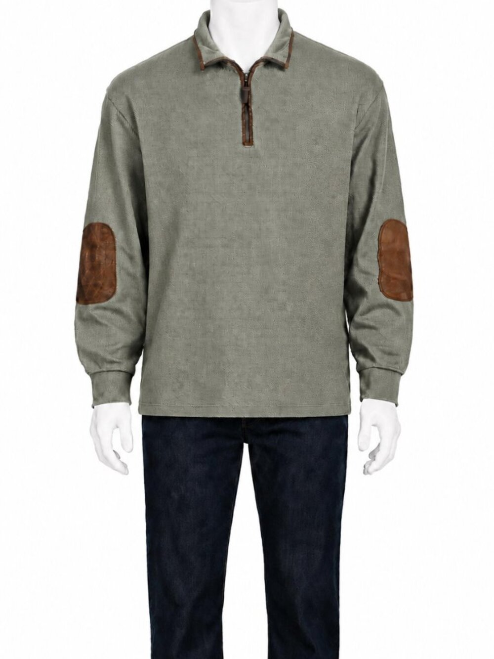 Orvis Men's Large Quarter Zip Leather Elbow Patch Pullover Sweater